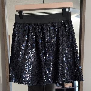 Pink Rose Black Sequin Mini Skirt